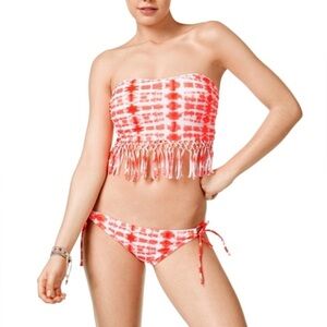 Bali Bandini Womens Tie Dye Bandeau Top Coral-White Sz: XL Bottom Size Large